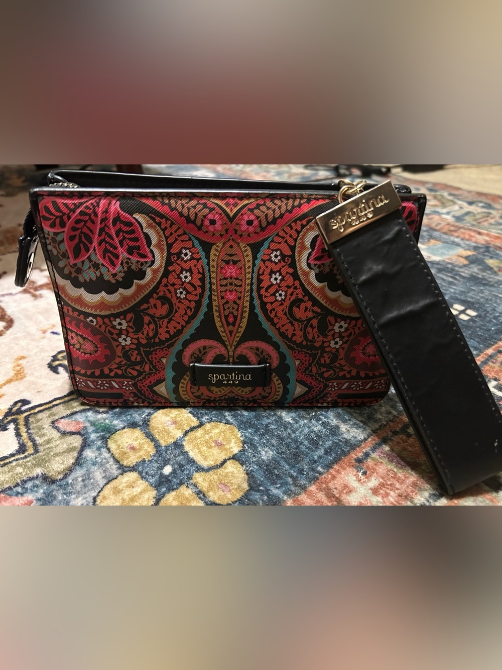 Spartina 449 retreat midnight coral textured vinyl w/ leather  clutch wristlet